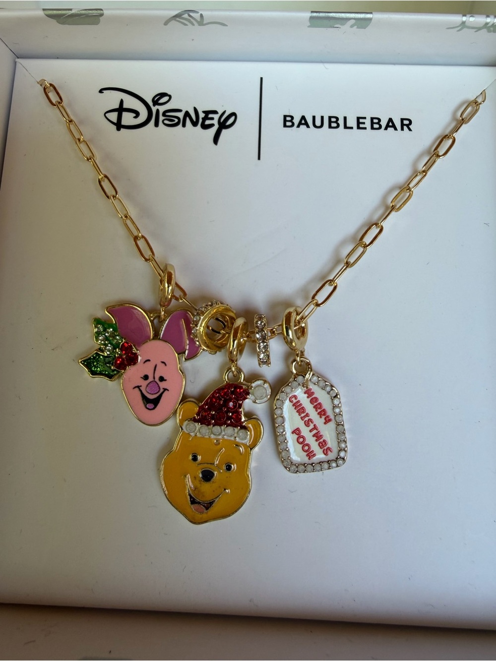 BaubleBar Disney Winnie the Pooh Holiday Charm Necklace in Gold